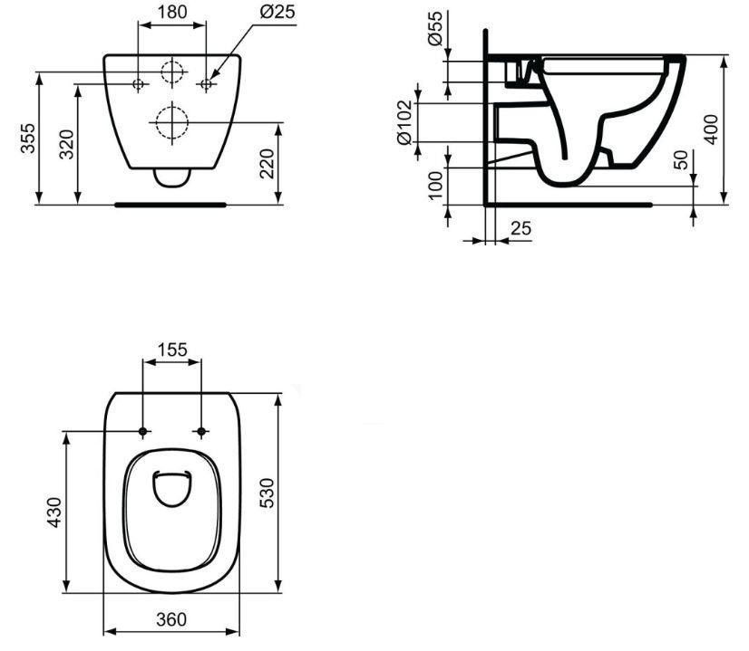 DEANTE Podomítkový rám, pro závěsné WC mísy + SLIM tlačítko chrom + WC Ideal Standard Tesi se sedátkem RIMLESS CST_WC01 051P TE2