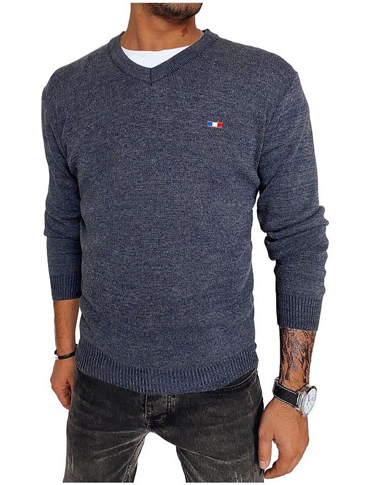 Tmavě modrý svetr s výstřihem do v