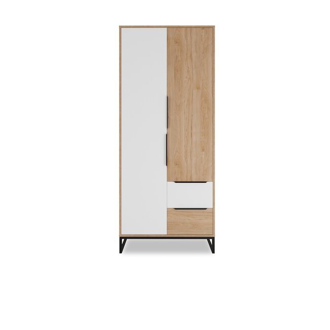 GIB Šatní skříň LEO SZ2D2SZ, hickory / bílý mat 80x190x60 hickory / bílý mat