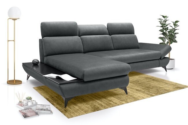 LASKI Tmavě šedá rohová pohovka TEZA - levá 280x72-90x96-128 tmavě šedá - BLUVEL 37