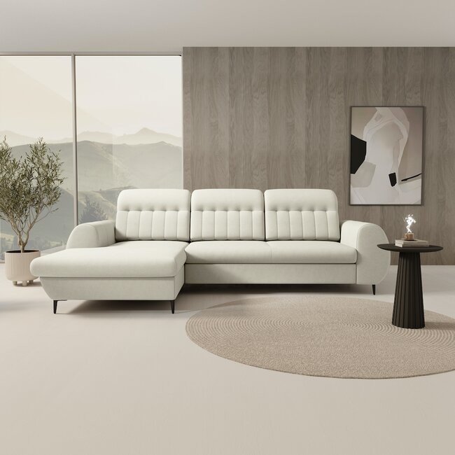 LASKI Krémová rohová pohovka BETSY - levá 275x90-95x166 krémová - CASTEL 03