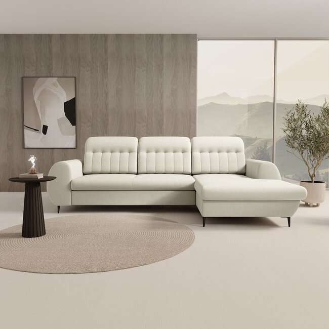 LASKI Krémová rohová pohovka BETSY - pravá 275x90-95x166 krémová - CASTEL 03