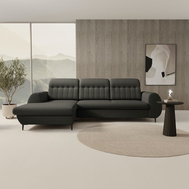 LASKI Tmavě šedá rohová pohovka BETSY - levá 275x90-95x166 tmavě šedá - CASTEL 93