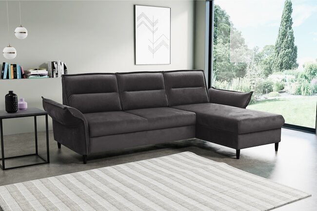 LASKI Černá rohová pohovka MAURA - pravá 254-272x88x167 černá - ELEMENT 01