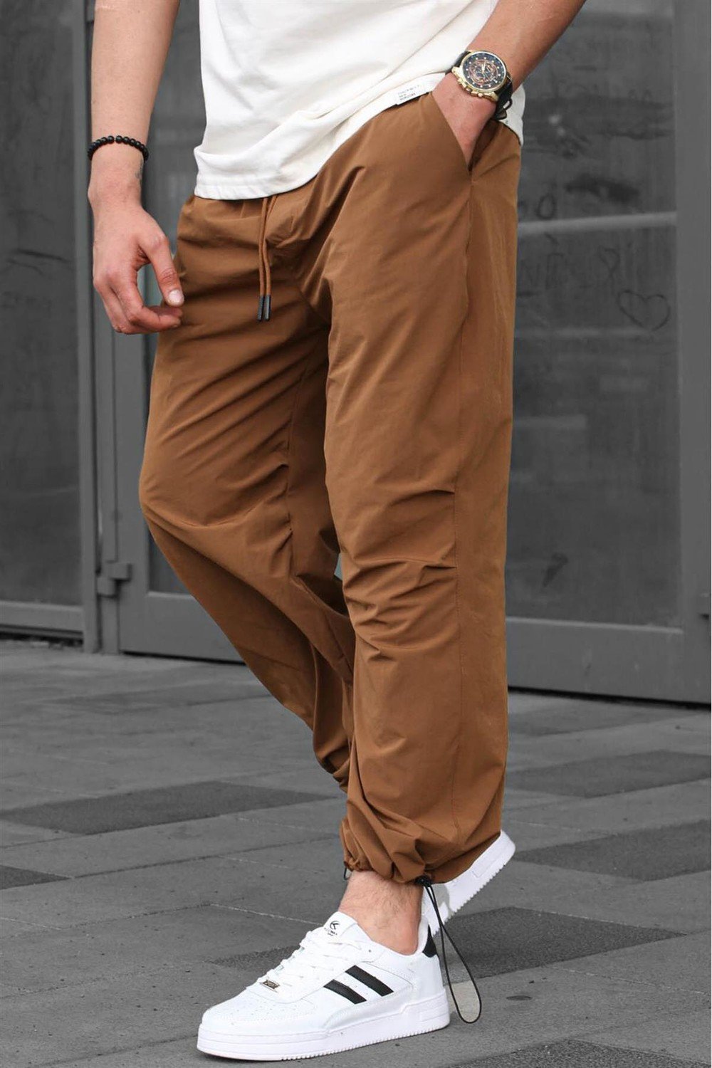 Madmext Men's Brown Regular Fit Parachute Trousers 6504