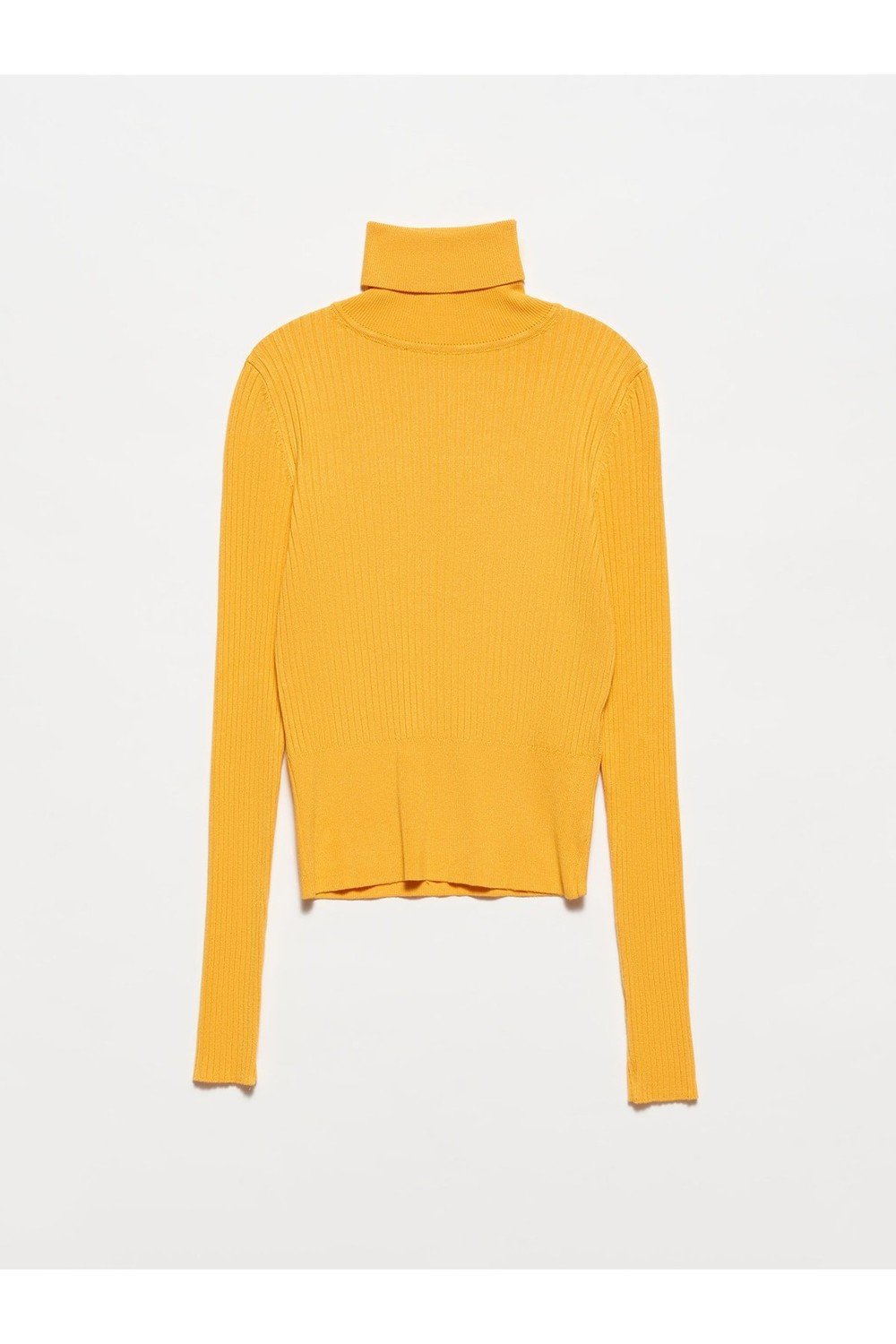 Dilvin 1297 Turtleneck Basic Corduroy Sweater-mustard