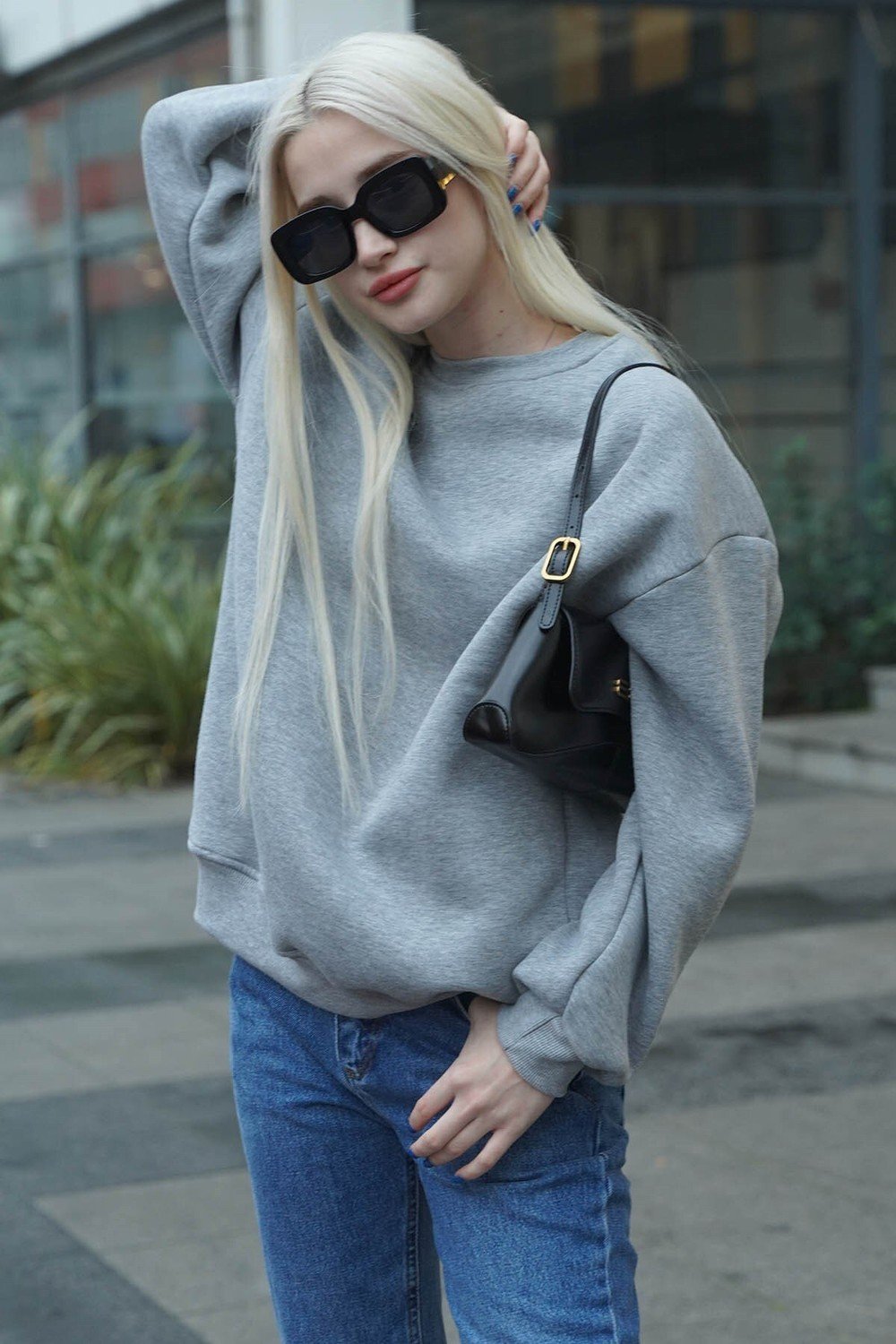 Madmext Gray Crew Neck Basic Sweatshirt