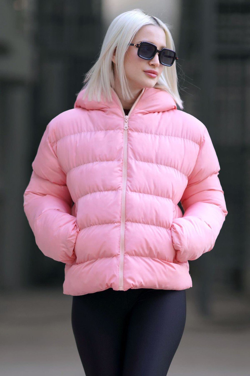 Madmext Women's Pink Hooded Puffer Coat