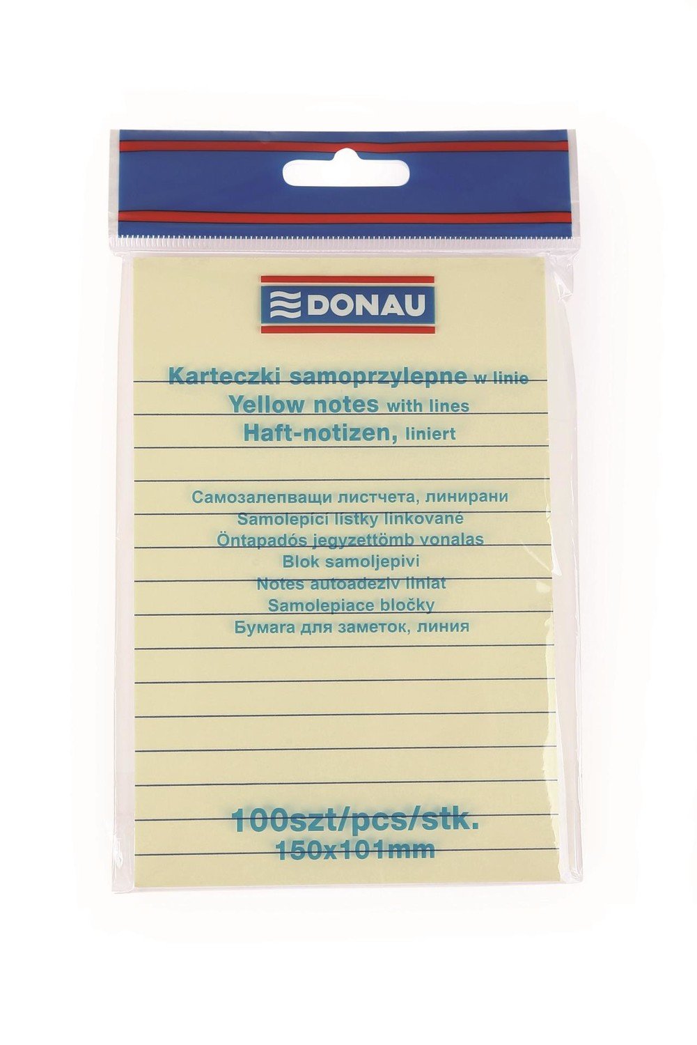 Samolepicí bloček Donau - 150 x 100 mm, žlutý linkovaný, 100 lístků