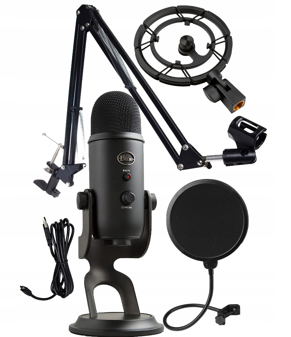 Set Studiového Kondenzátorového Mikrofonu Blue Yeti Stativ Pop Koš
