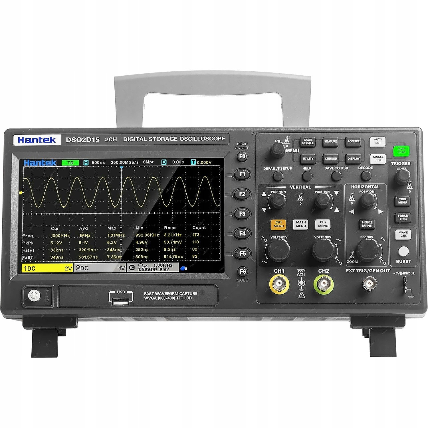 Oscyloskop Cyfrový Dvoukanálový Hantek DSO2D15 2w1 2x150MHz +generator 25MHz