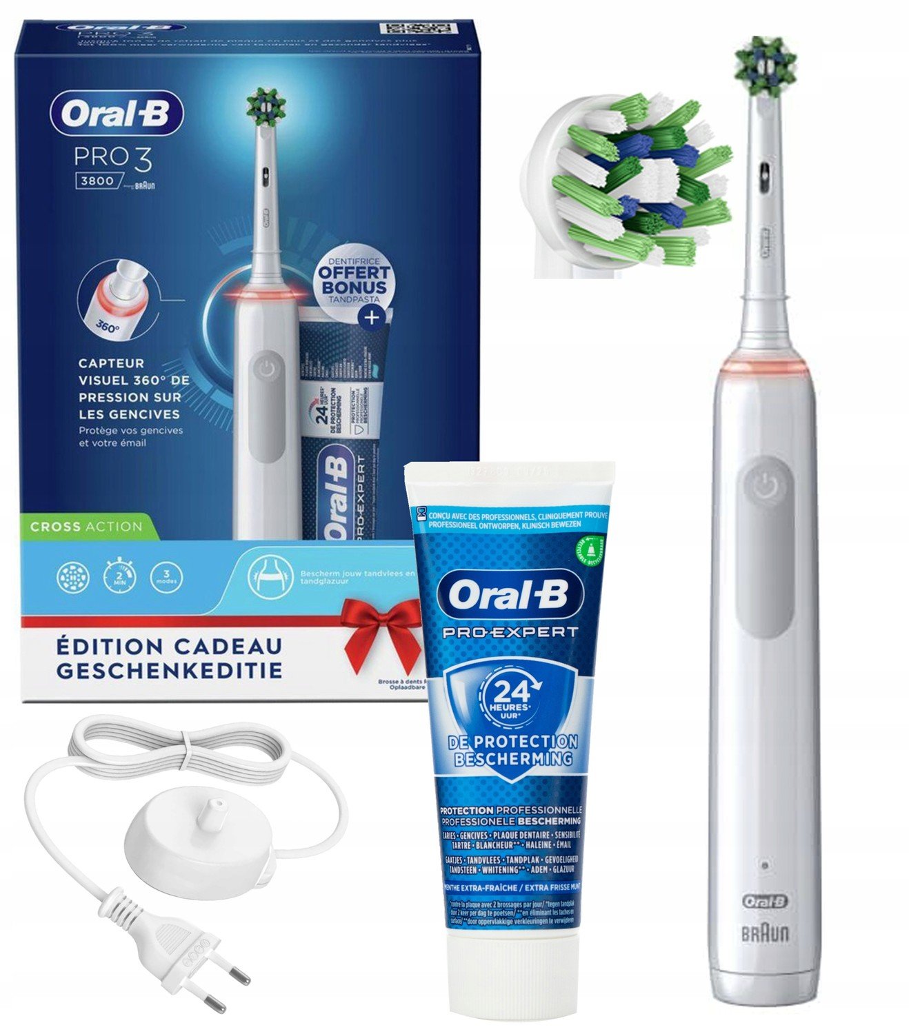 kartáček elektrický Oral-B PRO3 3800 bílý s koncovkou Cross Action