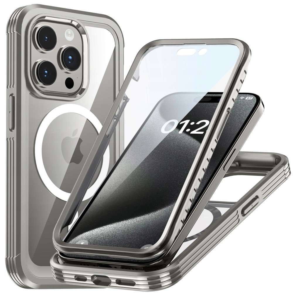 Pancéřové magnetické pouzdro s rychlým pro iPhone 15 Pro Max, titanově šedé
