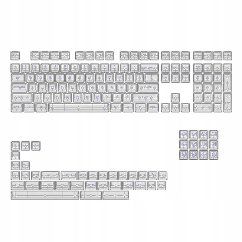 Akko Asa Clear Keycaps Pbt 155 Pc kláves Full Transparent Purple Chracter