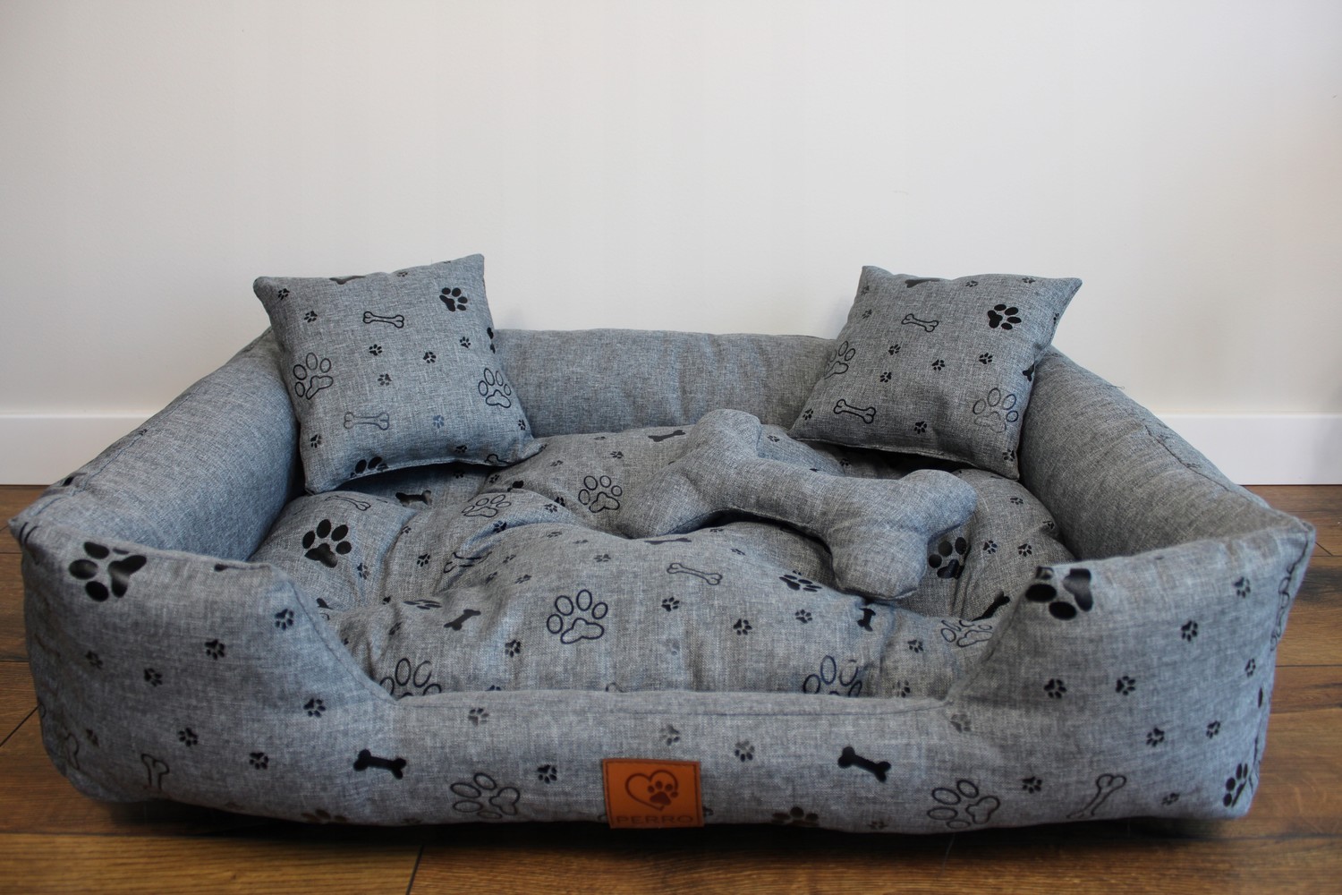pelíšek gauč pro psa kočku voděodolné 90x75 tlapky/šedá Perro