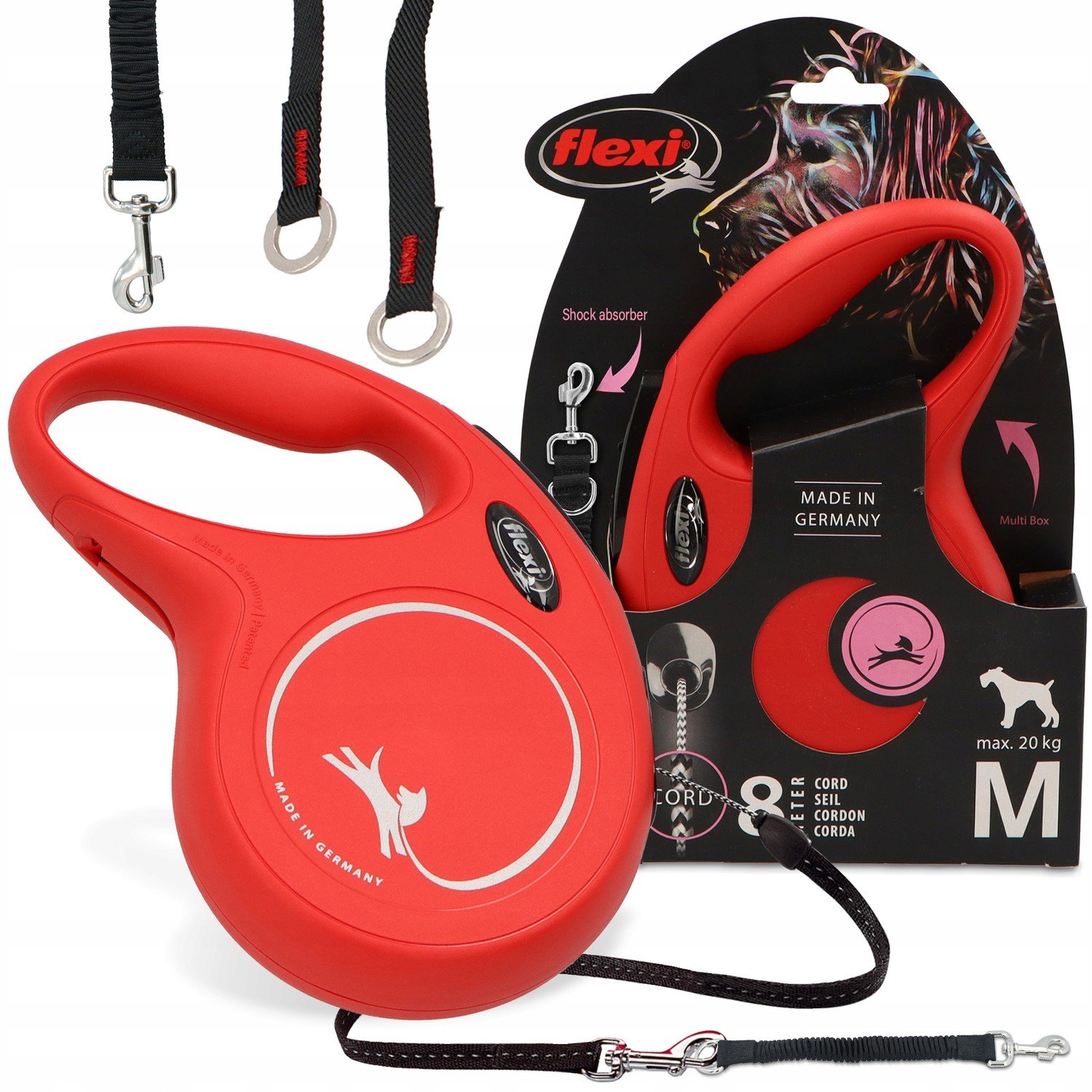 vodítko Automatický pes Lanko navíjené zámkem 20kg 8m Tlumiče 26 cm M-L