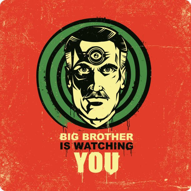 Man_Half-tube Umělecký tisk Big Brother is watching you illustration, Man_Half-tube, (40 x 40 cm)