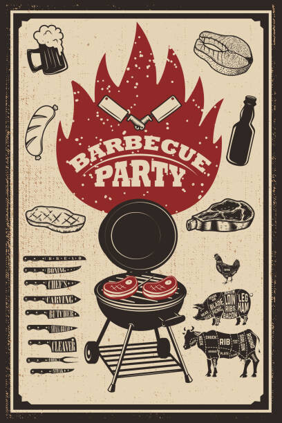ioanmasay Umělecký tisk Barbecue party flyer template. Grill, fire,, ioanmasay, (26.7 x 40 cm)