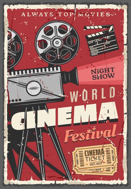 seamartini Umělecký tisk Cinema festival retro poster, vintage camcorder, seamartini, (26.7 x 40 cm)