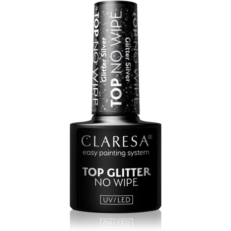 Claresa UV/LED Top Glitter No Wipe gelový vrchní lak na nehty třpytivý odstín Glitter Silver 5 g