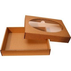 Krabička hnědá 200x150x35 mm, víko s okénkem