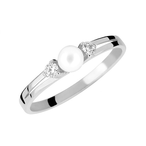 Brilio Něžný prsten z bílého zlata s krystaly a pravou perlou 225 001 00241 07 54 mm