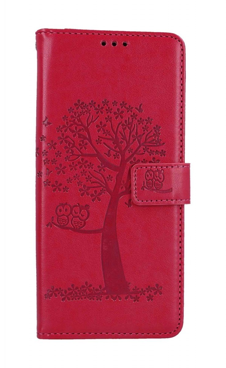 Pouzdro TopQ Xiaomi Redmi 12C knížkové Tmavě růžový strom sovičky 112398