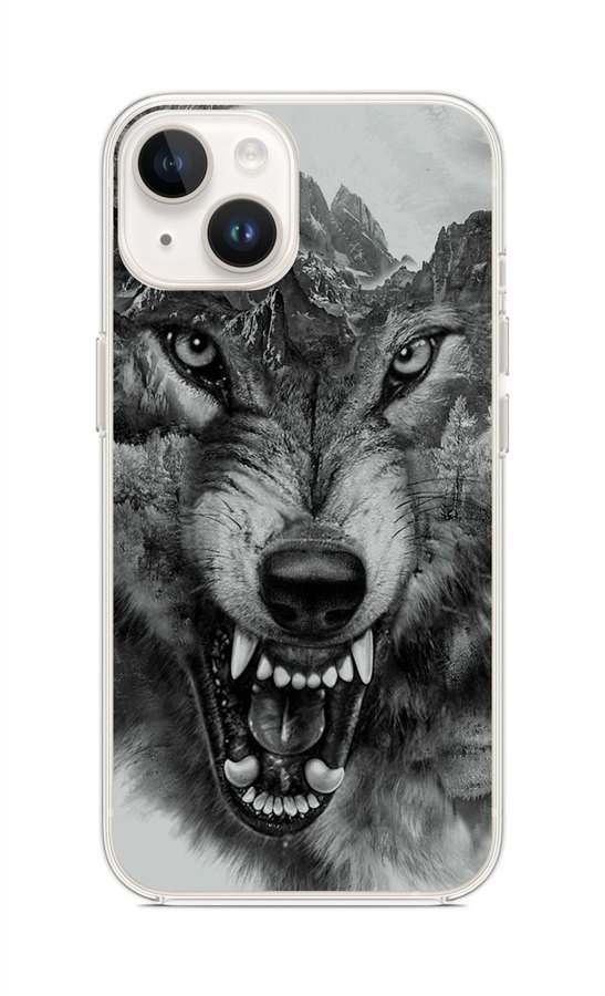 Kryt TopQ iPhone 14 Černobílý vlk 109816