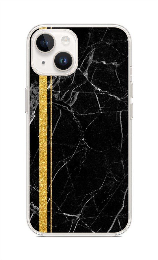 Kryt STYLE TopQ iPhone 14 Mramor černo-zlatý 109782