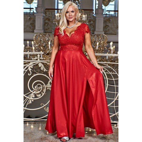 Dámské dlouhé společenské šaty CARMEN Brokate, Velikost 42, Barva Červená BOSCA FASHION 319-7