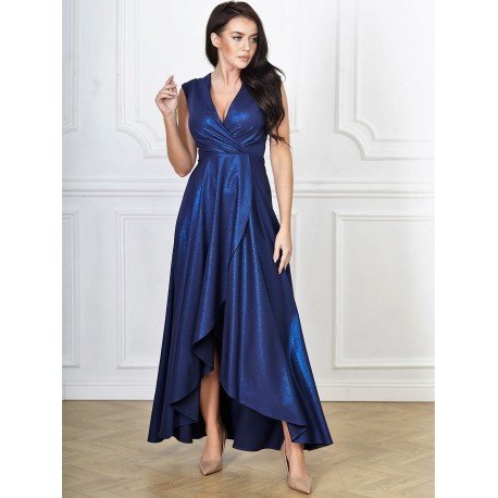 Dámské dlouhé společenské šaty Gracia Brocate tmavě modré, Velikost 42, Barva Tmavě modrá BOSCA FASHION 344-6