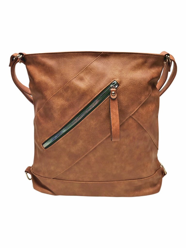 Velký středně hnědý kabelko-batoh s kapsou