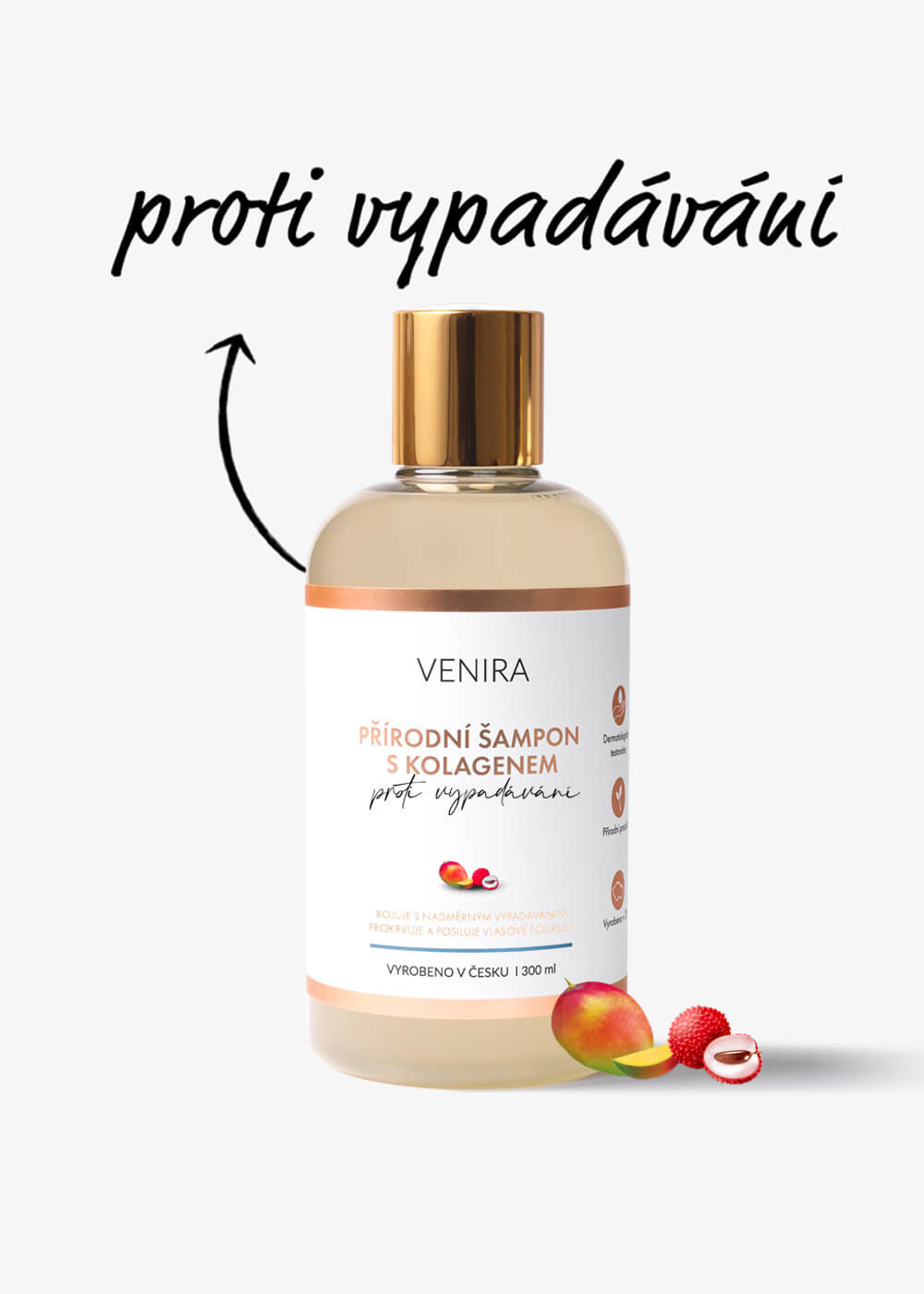 VENIRA přírodní šampon s kolagenem proti vypadávání vlasů, mango-liči, 300 ml