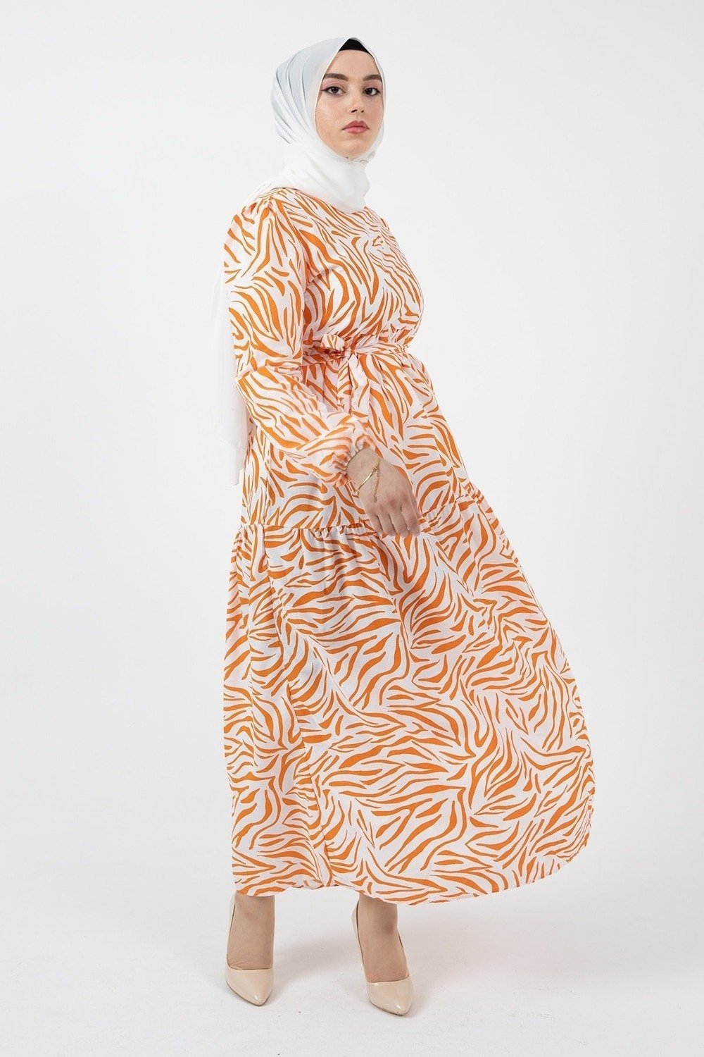 InStyle Alessa Stripe Pattern Dress - Orange