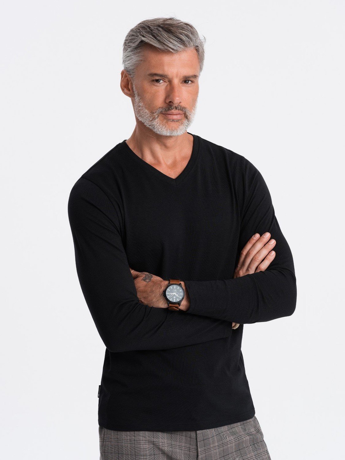 Ombre Men's unprinted V-NECK longsleeve - black