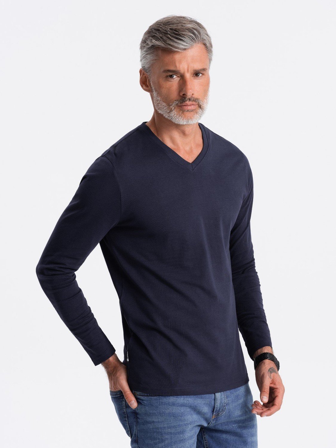 Ombre Men's unprinted V-NECK longsleeve - navy blue