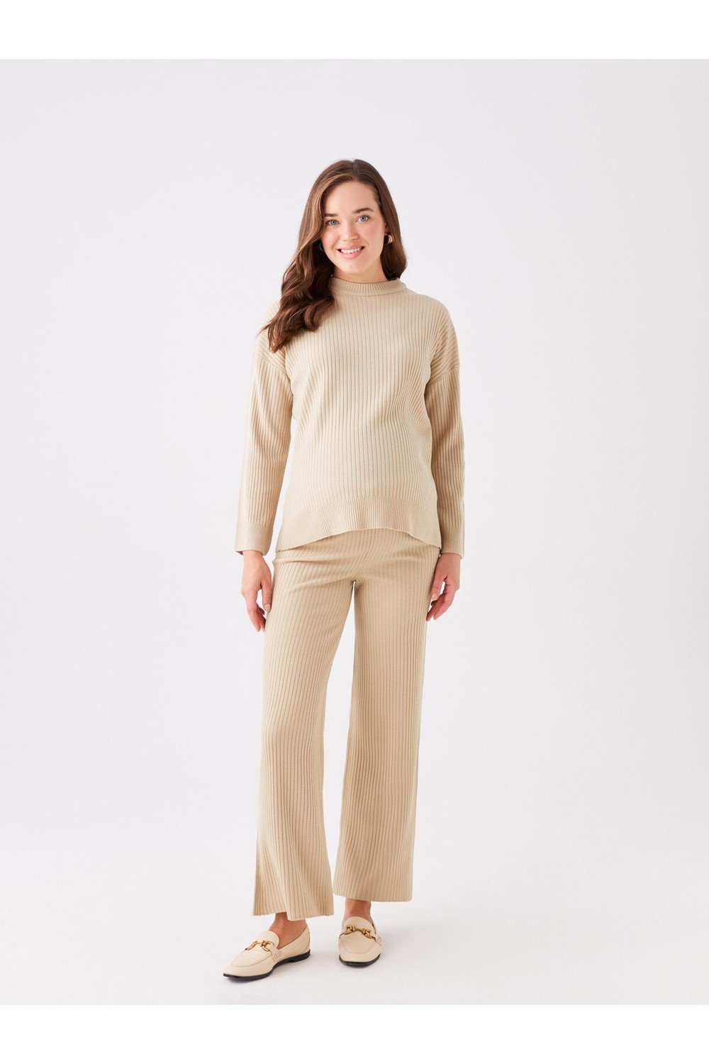 LC Waikiki Elastic Waist Straight Wide Leg Maternity Knitwear Trousers