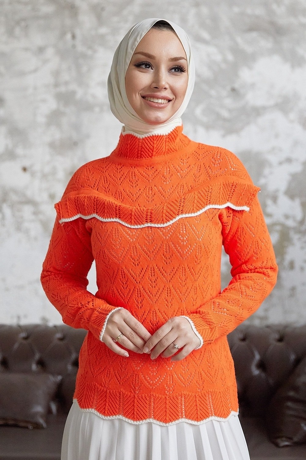 InStyle Alvi Tricot Sweater with Frill Detail - Orange