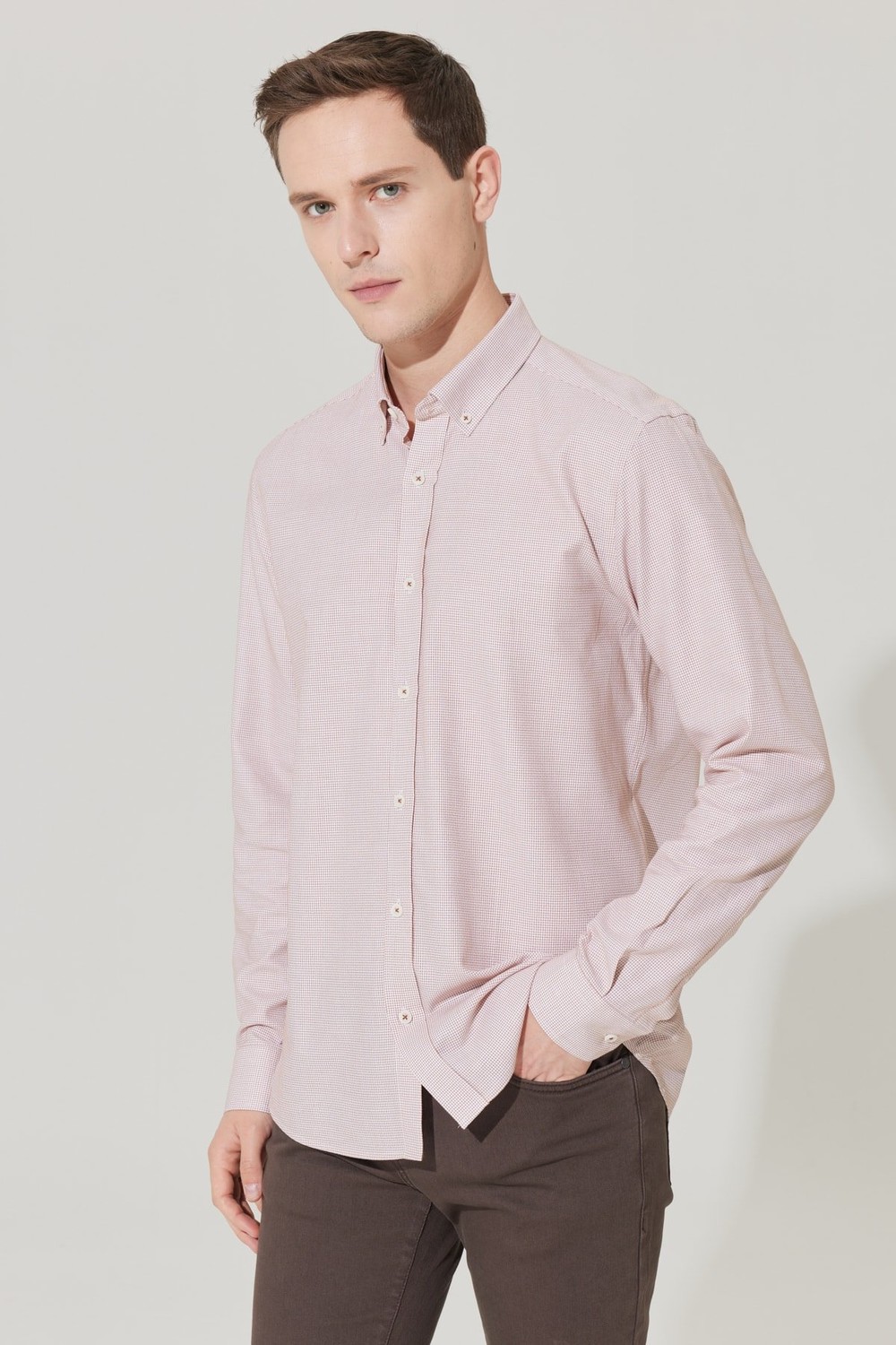ALTINYILDIZ CLASSICS Men's White-tile Slim Fit Slim Fit Button-down Collar Dobby Shirt