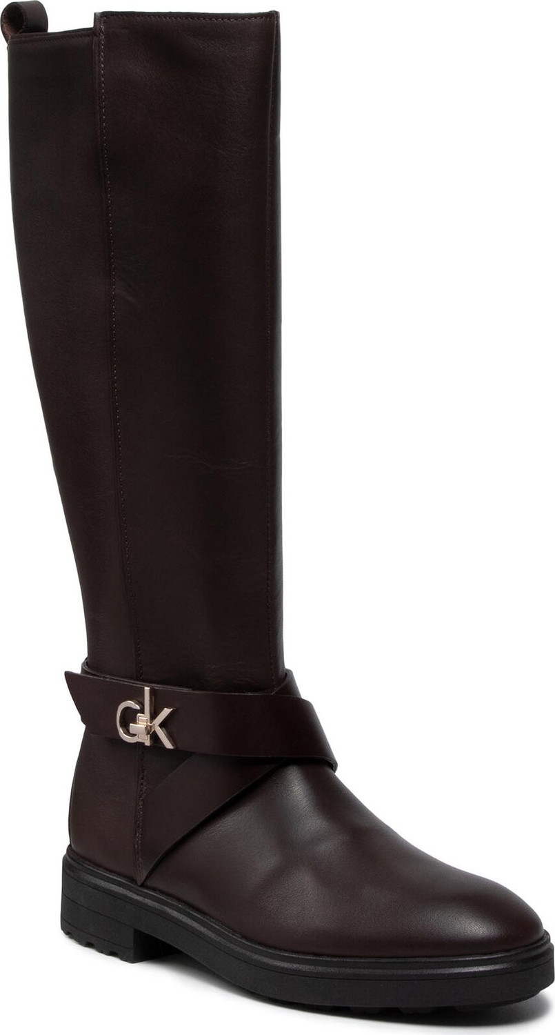 Kozačky ve vojenském stylu Calvin Klein Knee Boot 20 W/Hdw HW0HW00607 Dark Brown 0HE