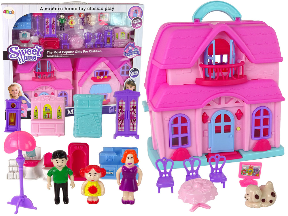 mamido Domeček pro panenky s nábytkem a figurkami růžový