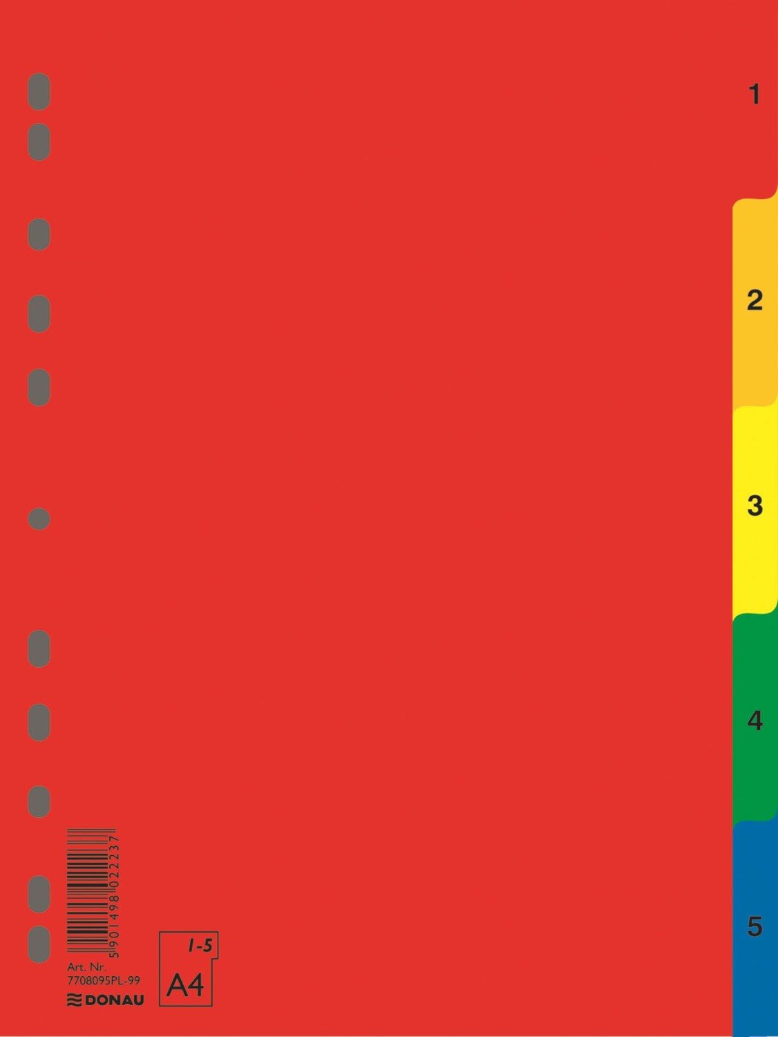 Plastové rozlišovače Donau - A4, barevný, sada 1-5