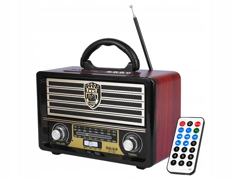 1 ks Přenosné rádio Retro, Usb, Tf Card, Aux, dálkové ovládání, vestavěné akumulato