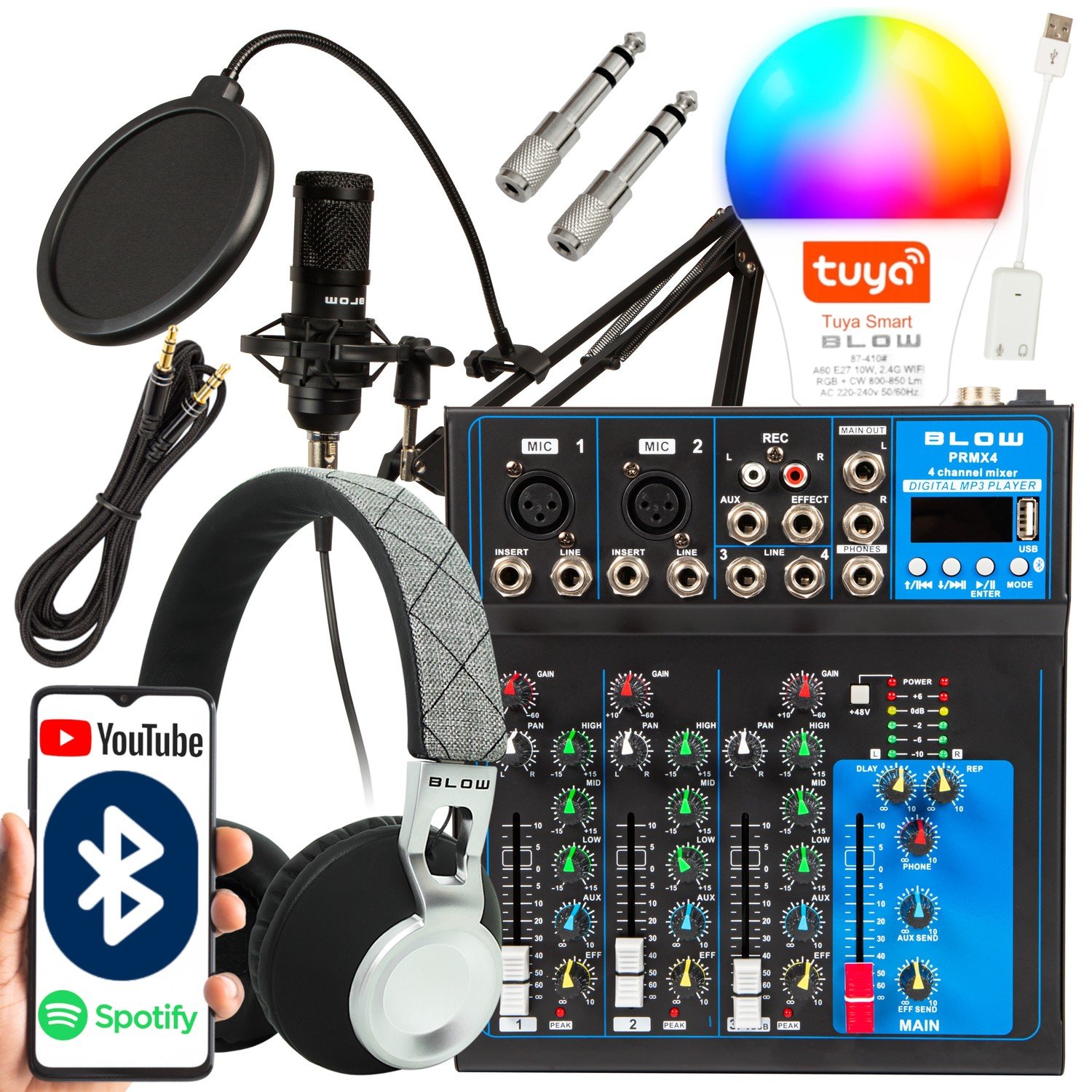 Sada Mixážních Sluchátek Mikrofon Bluetooth Žárovka Partybox Silvestr
