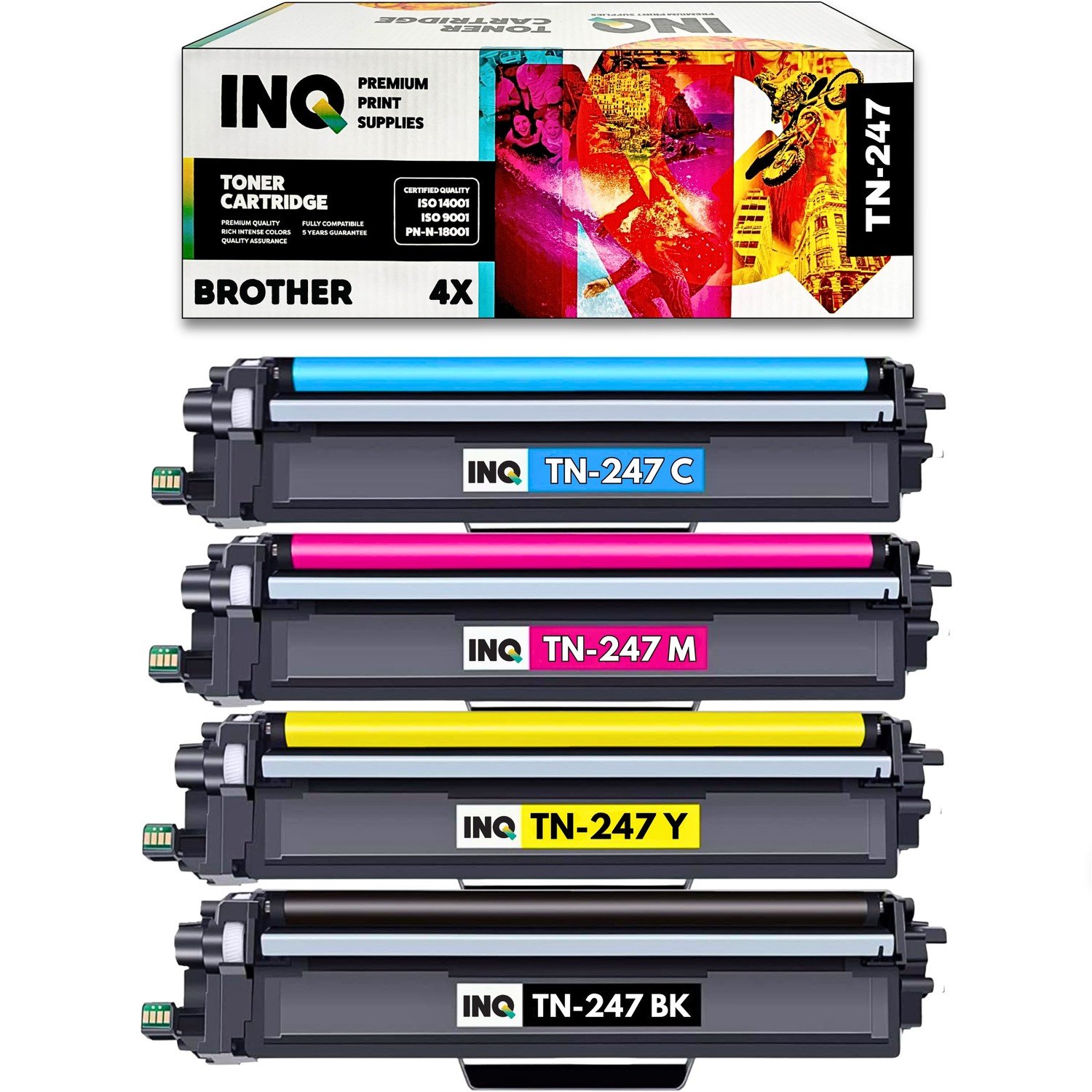 4x Toner s novým Chipem pro tiskárnu Brother TN247 sada barev Premium