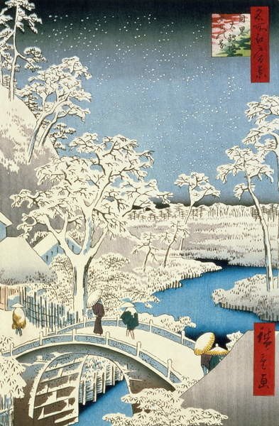 Ando or Utagawa Hiroshige Ando or Utagawa Hiroshige - Obrazová reprodukce Drum bridge and Setting Sun Hill at Meguro,, (26.7 x 40 cm)