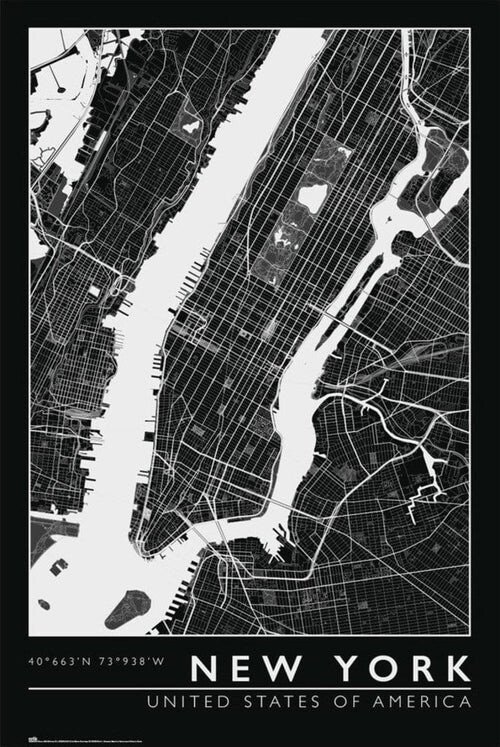 GRUPO ERIK Plakát, Obraz - New York - City Map, (61 x 91.5 cm)