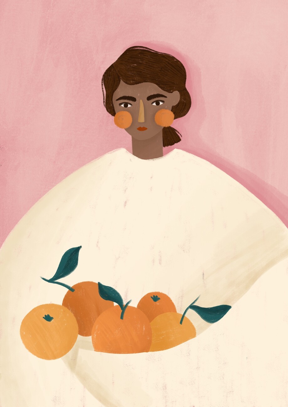 Bea Muller Ilustrace The Woman With the Oranges, Bea Muller, (30 x 40 cm)