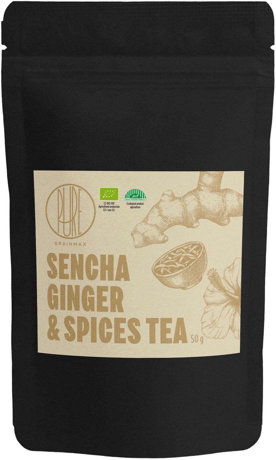 BrainMax Pure Sencha Ginger & Spices, Sencha se zázvorem a kořením, BIO, 50 g Objem: 50 g