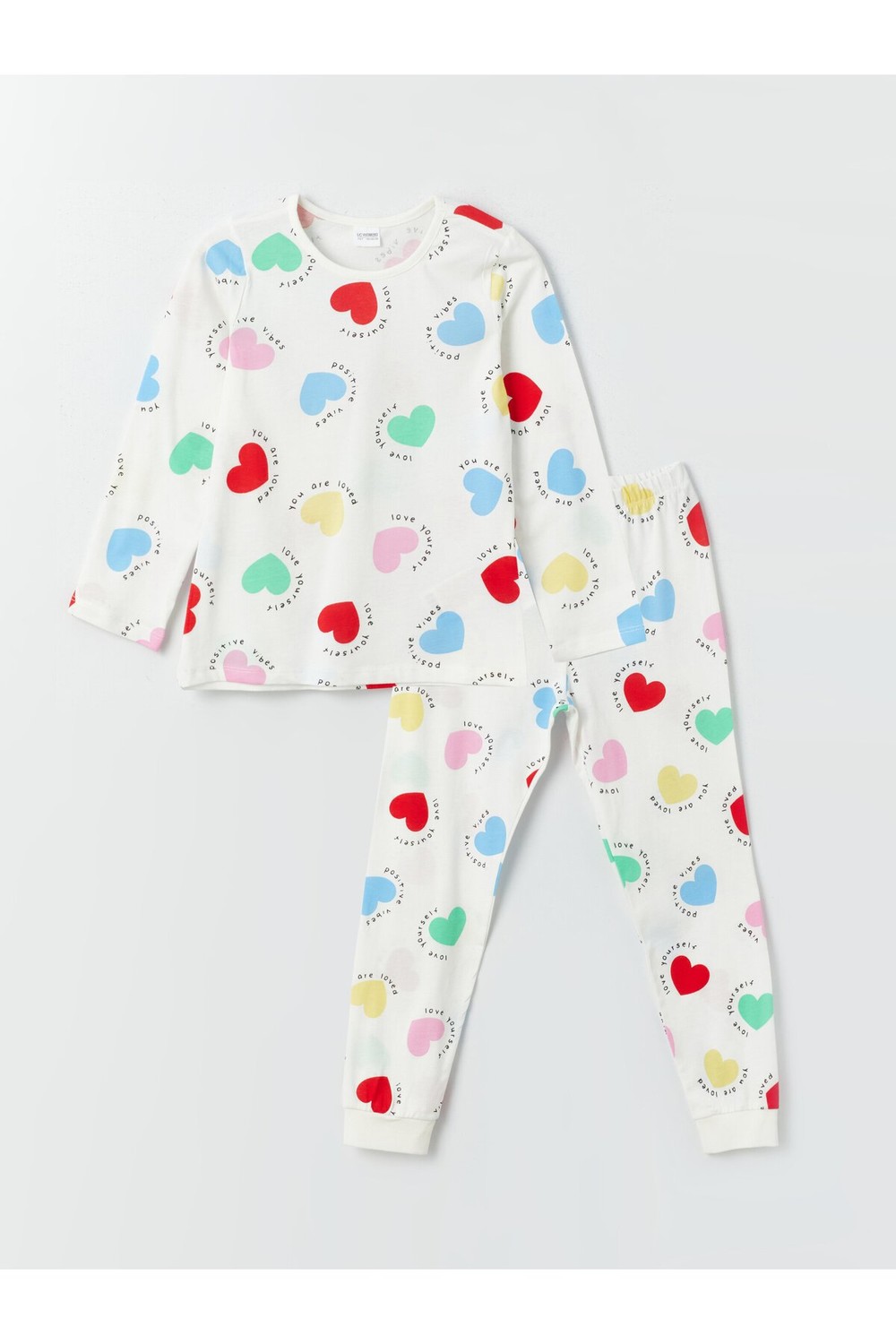 LC Waikiki Crew Neck Printed Long Sleeve Girl's Pajama Set